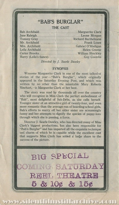 Herald for BAB'S BURGLAR (1917) with Margeurite Clark