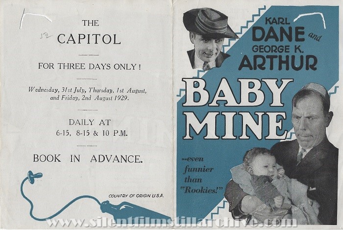 Advertising herald for BABY MINE (1928) with Karl Dane and George K. Arthur at the Capitol Theatre