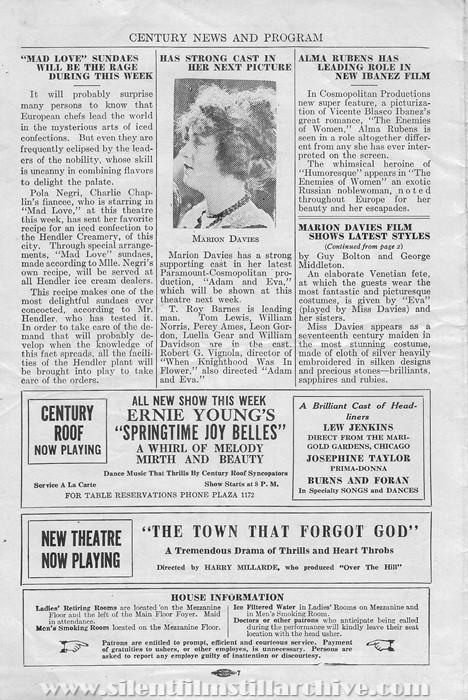 Baltimore, Maryland, Century Theatre program for March 19, 1923