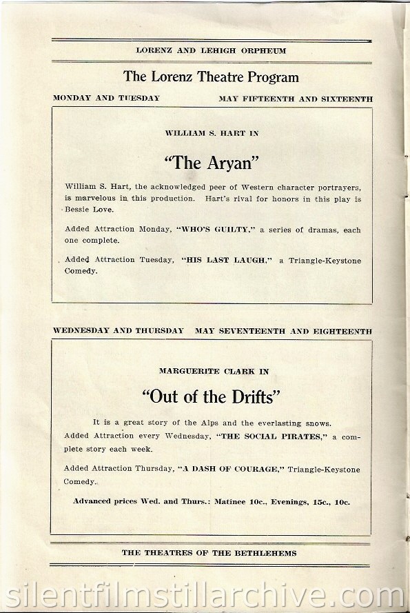 Lorenz and Lehigh Orpheum Theaters of Bethlehem, Pennsylvania, program for the week of May 15, 2015