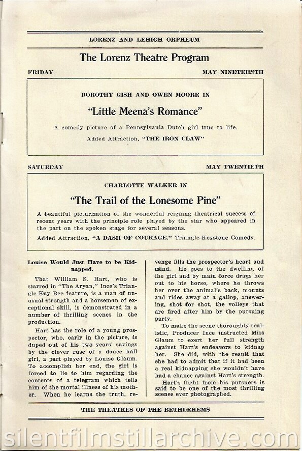 Lorenz and Lehigh Orpheum Theaters of Bethlehem, Pennsylvania, program for the week of May 15, 2015