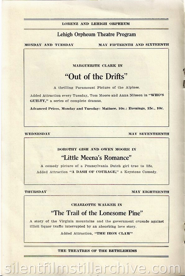 Lorenz and Lehigh Orpheum Theaters of Bethlehem, Pennsylvania, program for the week of May 15, 2015