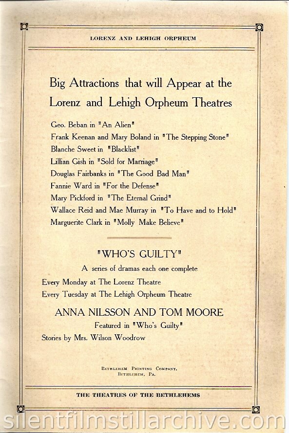 Lorenz and Lehigh Orpheum Theaters of Bethlehem, Pennsylvania, program for the week of May 15, 2015