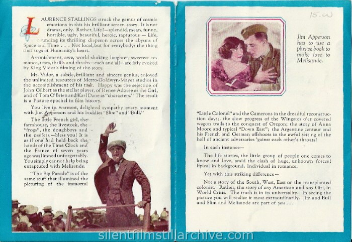 THE BIG PARADE (1925) herald with John Gilbert and Ren Adore