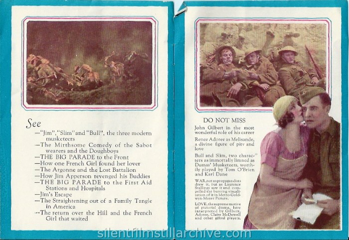 THE BIG PARADE (1925) herald with John Gilbert and Rene Adore.