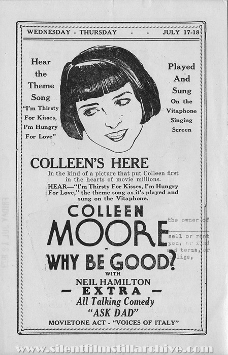 Birmingham, Michigan, Birmingham Theatre program for July 14, 1929 showing WHY BE GOOD (1928) with Colleen Moore