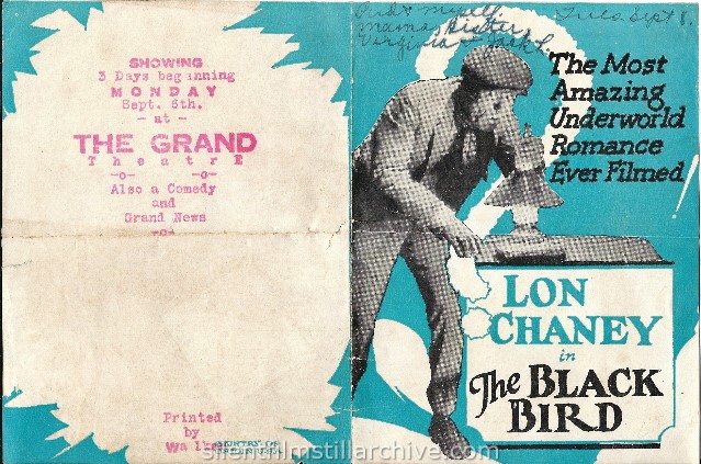 Advertising herald for THE BLACK BIRD (1926) with Lon Chaney, Sr.