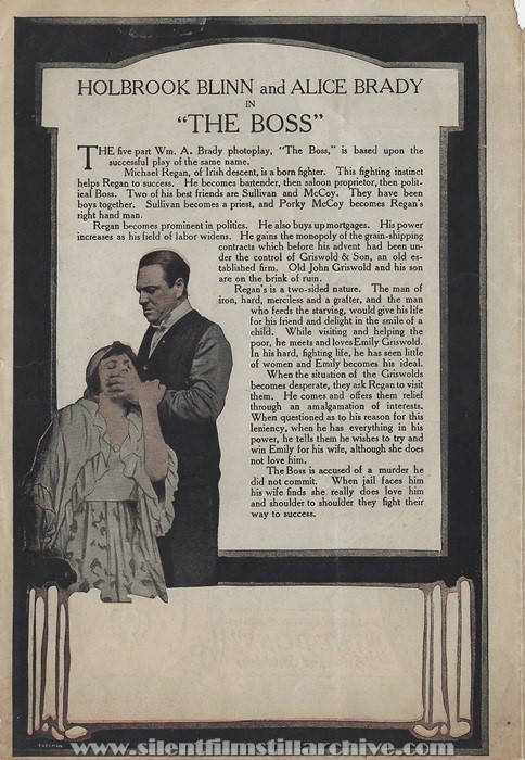Herald for THE BOSS (1915) with Holbrook Blinn and Alice Brady