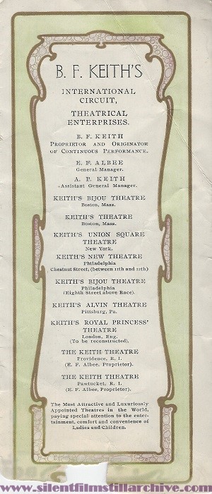 Keith's Theatre program, Boston, Massachusetts, for August 15, 1904
