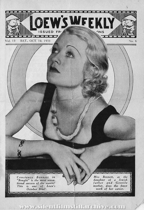 Bronx, New York, Loew's Victory Theatre program for October 10th, 1931 showing
Constance Bennett in BOUGHT (1931)