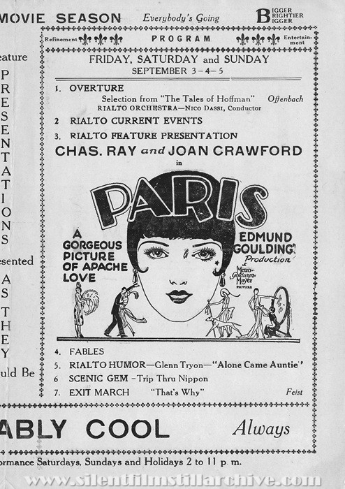 Brooklyn, New York, Rialto Theatre program for August 30, 1926 showing PARIS (1926) with Charles Ray
