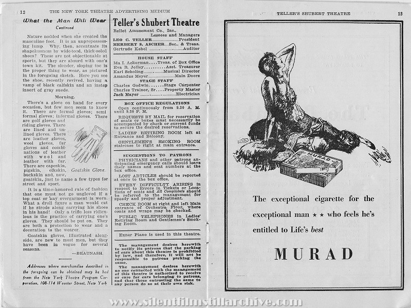 Teller's Shubert Theatre, movie program, October 31, 1926