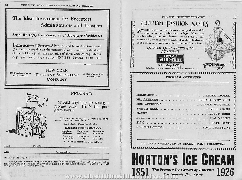 Teller's Shubert Theatre, movie program, October 31, 1926