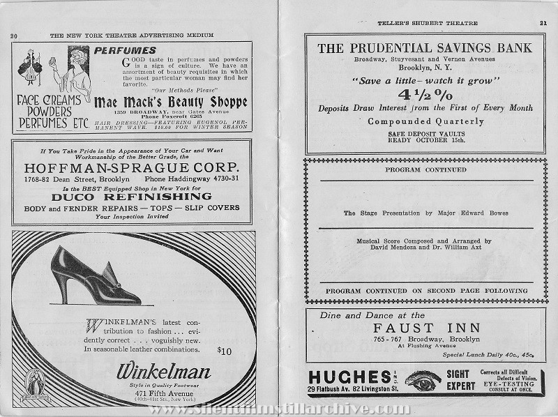 Teller's Shubert Theatre, movie program, October 31, 1926