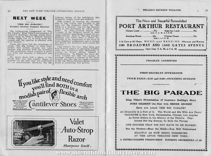 Teller's Shubert Theatre, movie program, October 31, 1926