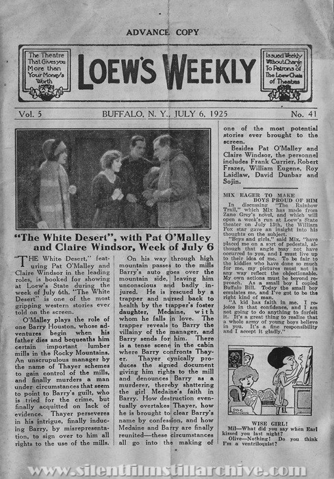 Program for the Loew's State Theater in Buffalo, New York, July 6, 1925