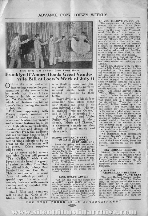 Program for the Loew's State Theater in Buffalo, New York, July 6, 1925