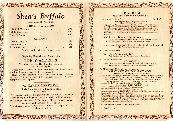 Shea's Buffalo Theatre, Buffalo, New York program