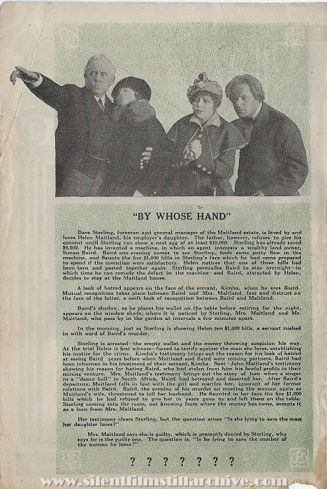 Herald for BY WHOSE HAND? (1916) with Edna Wallace Hopper, Charles Ross and Muriel Ostriche