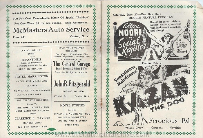 American Theatre program, June 17, 1934, Canton, New York featuring SOCIAL REGISTER