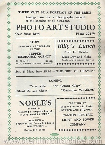 American Theatre program, June 17, 1934, Canton, New York