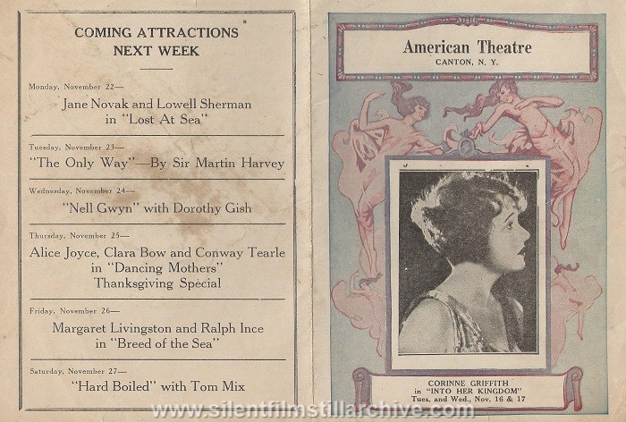 Corinne Griffith on the American Theatre program, November 15, 1926, Canton, New York