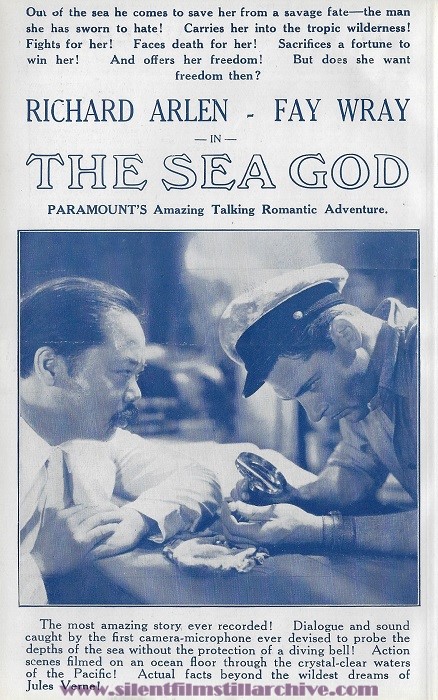 Capitol Theatre, Cardiff, Wales, UK program featuring THE SEA GOD (1930) with Richard Arlen and Fay Wray