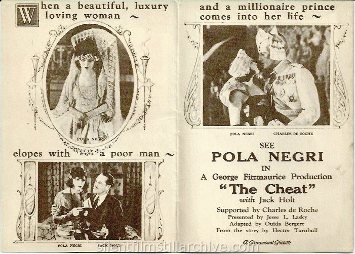 THE CHEAT (1923) advertising herald with Pola Negri showing at the Opera House in Idaho Springs, Colorado