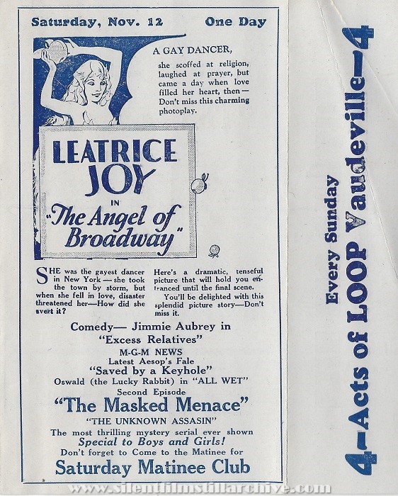 Peoples Theatre program, November 7, 1927, Chicago, Illinois