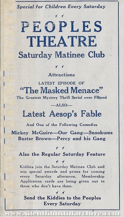 Peoples Theatre program, November 7, 1927, Chicago, Illinois