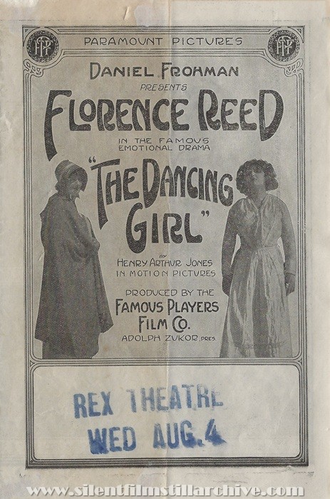 Herald for THE THE DANCING GIRL (1915) with Florence Reed