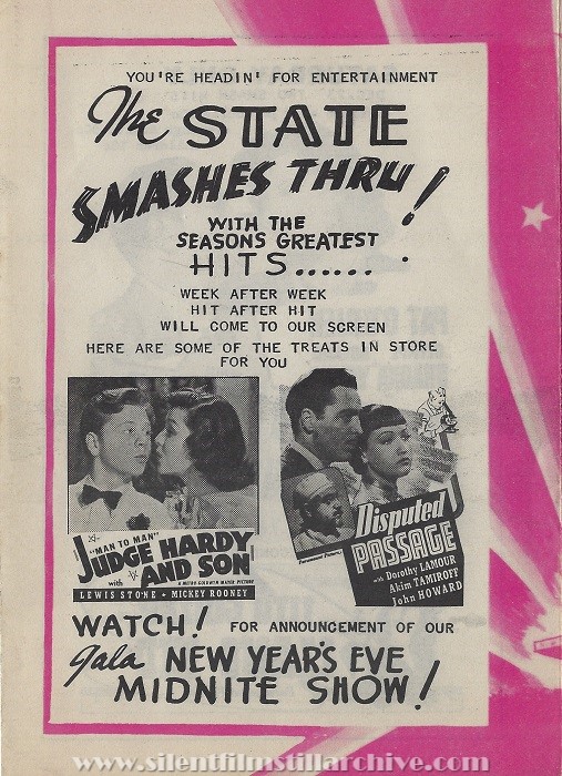 State Theatre program, Deposit, New York, December 17, 1939