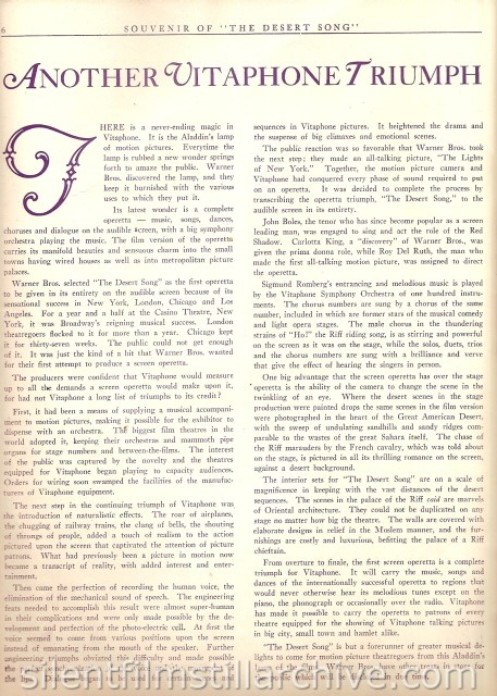 DESERT SONG (1929) program
