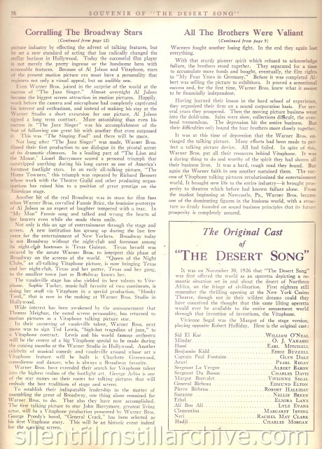 DESERT SONG (1929) program