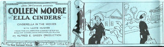 Comic strip advertising herald for Colleen Moore in ELLA CINDERS (1926)