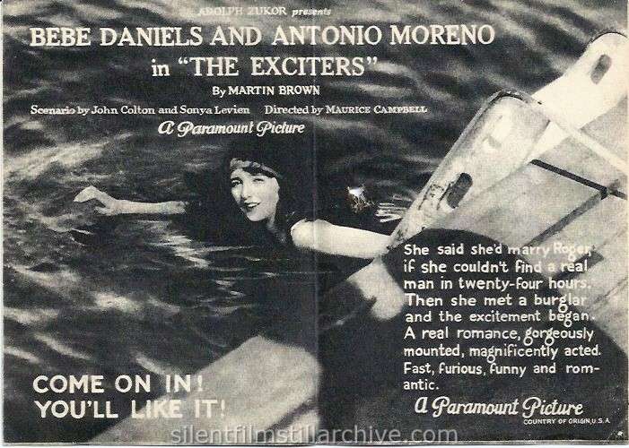 THE EXCITERS (1923) advertising herald with Bebe Daniels and showing at the Opera House in Idaho Springs, Colorado