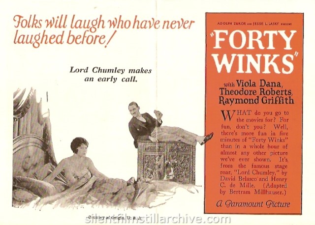 Advertising herald for FORTY WINKS (1925) with Raymond Griffith and Viola Dana.