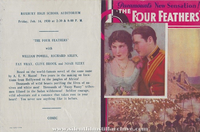 Herald for THE FOUR FEATHERS (1929) with Harold Arlen and Fay Wray