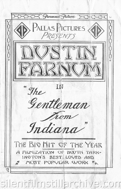 Dustin Farnum in THE GENTLEMAN FROM INDIANA (1915) movie herald