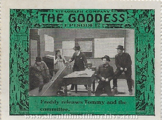 Collector stamp for THE GODDESS (1915) serial with William Dangman, Anita Stewart and Earle Williams