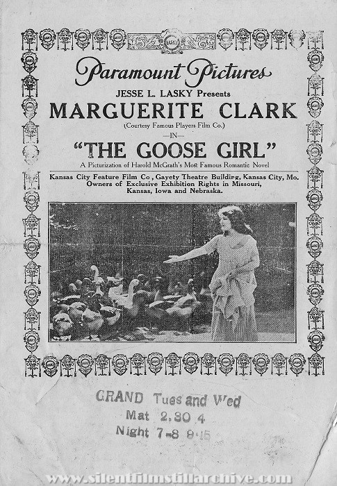 Herald for THE GOOSE GIRL (1915) with Marguerite Clark