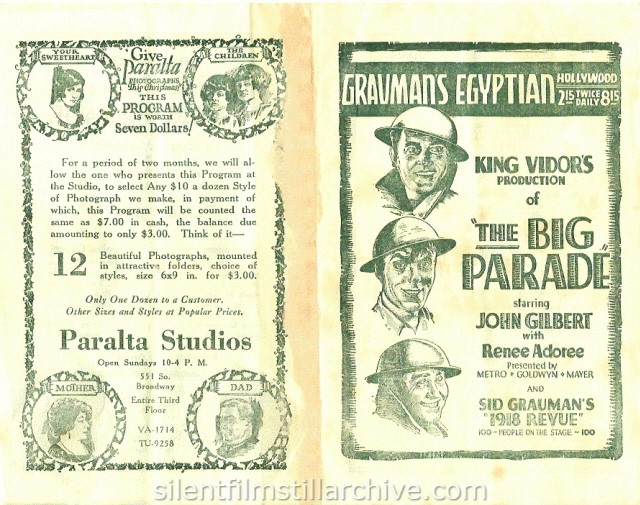 Grauman's Egyptian program for THE BIG PARADE (1925)