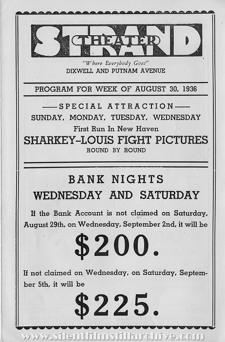 Hamden, Connecticut Strand Theater program from August 30, 1936