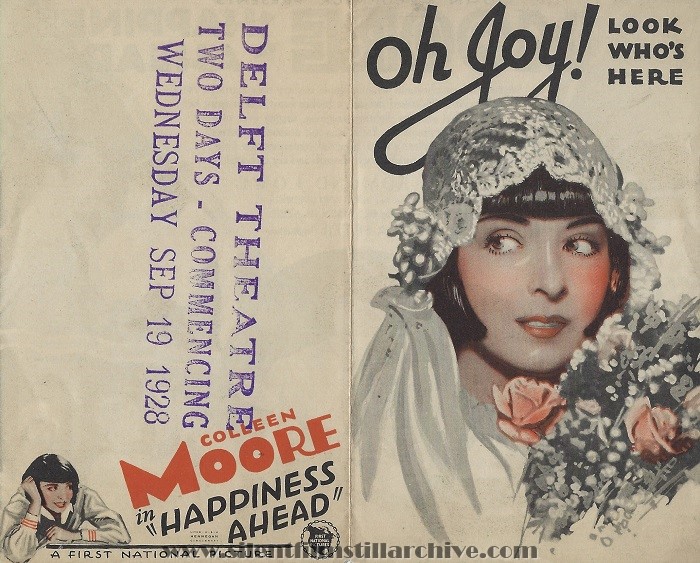 Herald for Colleen Moore in HAPPINESS AHEAD (1928) at the Delft Theatre