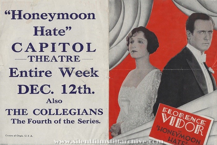 Herald for HONEYMOON HATE (1927) with Florence Vidor and Tullio Carminati