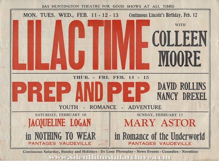 Huntington, New York Huntington Theatre program, February 11, 1929
