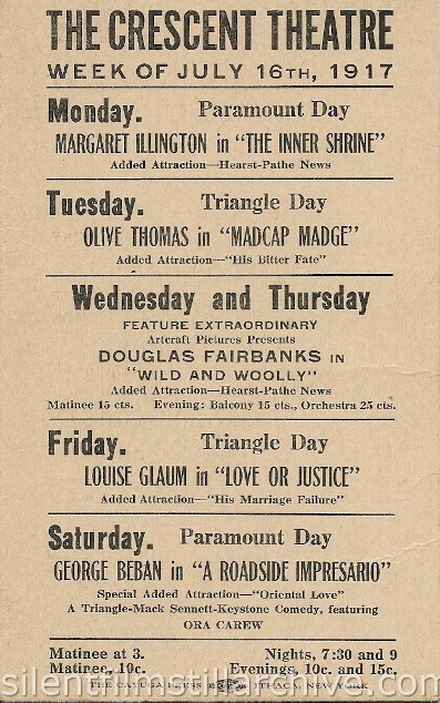 Ithaca Crescent Theater advertising card 