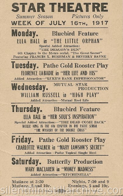 Ithaca Star Theater advertising card