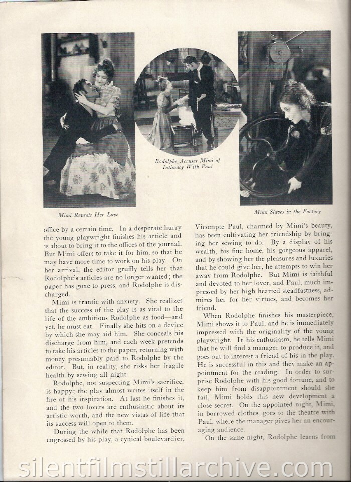 LA BOHEME (1926) Theater program with Lillian Gish and John Gilbert