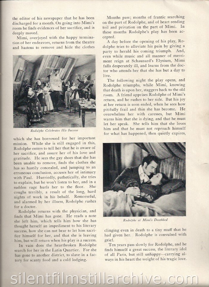 LA BOHEME (1926) Theater program with Lillian Gish and John Gilbert